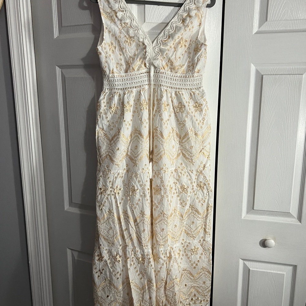 Chic Cream and Gold Maxi Dress